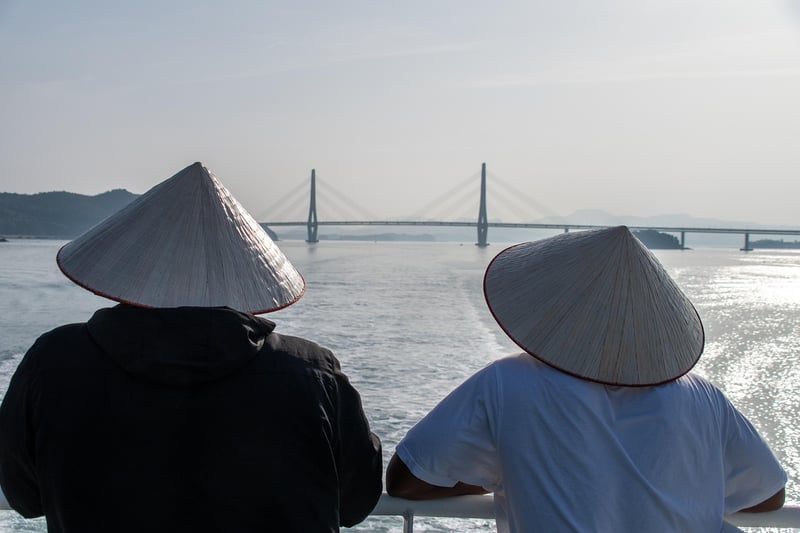 Travelers enjoying a sunset